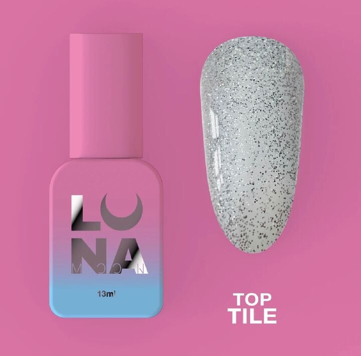 LUNAmoon. Tile Top Coat, 13 ml, top coat mat avec des paillettes argentées #3