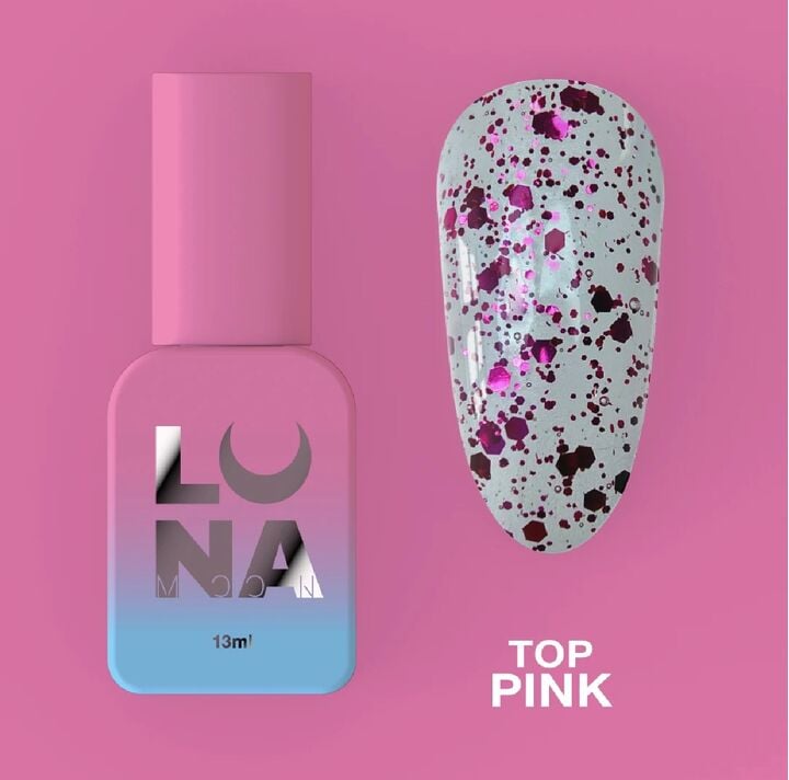 LUNAmoon. Pink Top Coat, 13 ml, top con partículas brillantes rosas #3