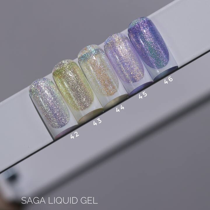 SAGA. Liquid Gel, 15 ml, #44. Рідкий гель для укріплення та нарощування з шимером — SAGA, NAILSMADE