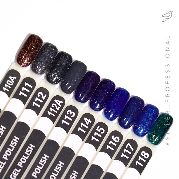 SILLER Gel Polish №112 BLACK with GREEN UNDERTONE with SHIMMER, зелено-чорний з мікрошимером, 8 ml, гель-лак #2