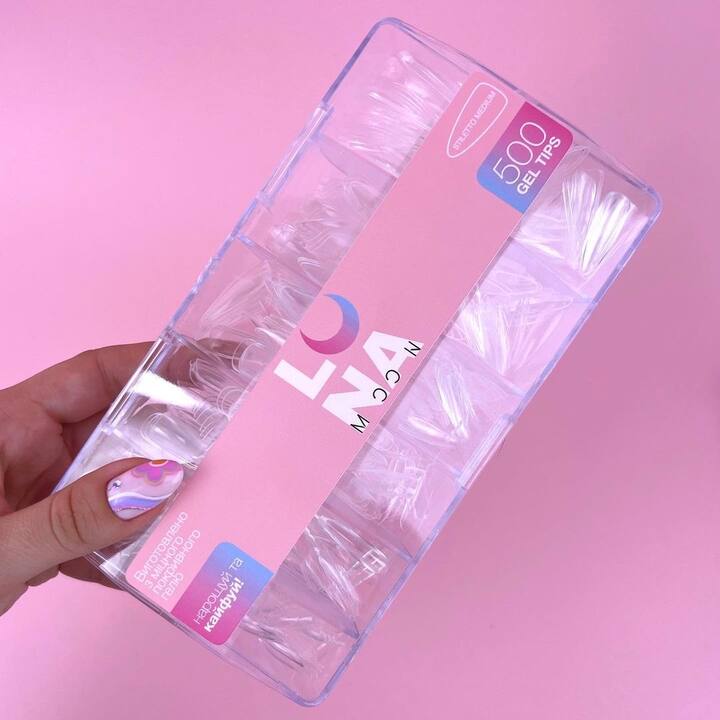 LUNAmoon. Gel Tips, Stiletto Medium, 500 шт, гелевые типсы, средний стилет #2