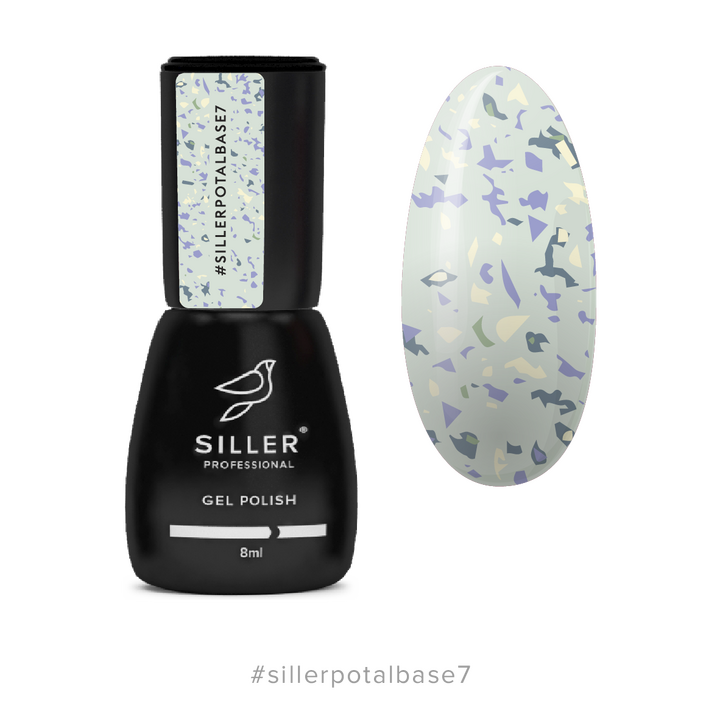 SILLER Potal Base №7, сіро-молочна з дрібною кольоровою поталлю, 8 ml #1