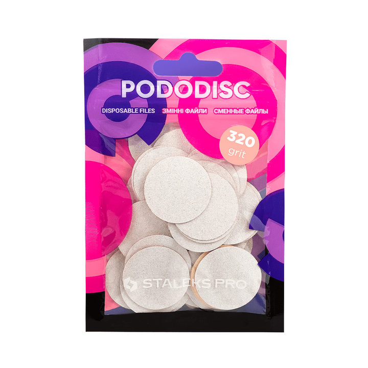 STALEKS. Набір 50 шт, Змінні файли 320 грит для диска PODODISC PRO L, Ø25 mm, білий абразив #1