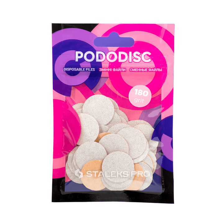 STALEKS. Набір 50 шт, Змінні файли 180 грит для диска PODODISC PRO M, Ø20 mm, білий абразив #1