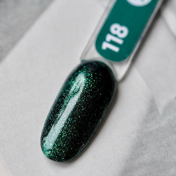 SILLER Gel Polish №118 DARK GREEN with SHIMMER, темно-зелений з шимером, 8 ml, гель-лак #2