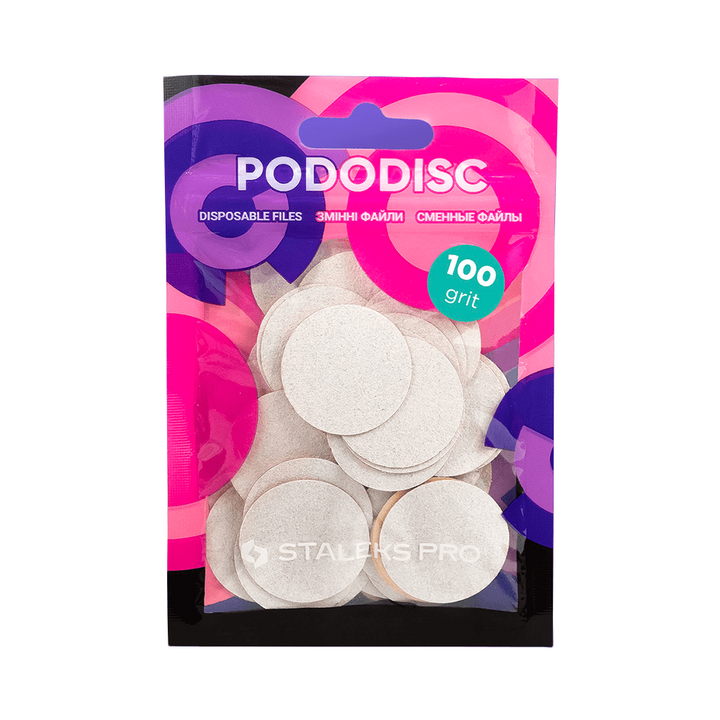 STALEKS. Набір 50 шт, Змінні файли 100 грит для диска PODODISC L, Ø25 mm, білий абразив #1