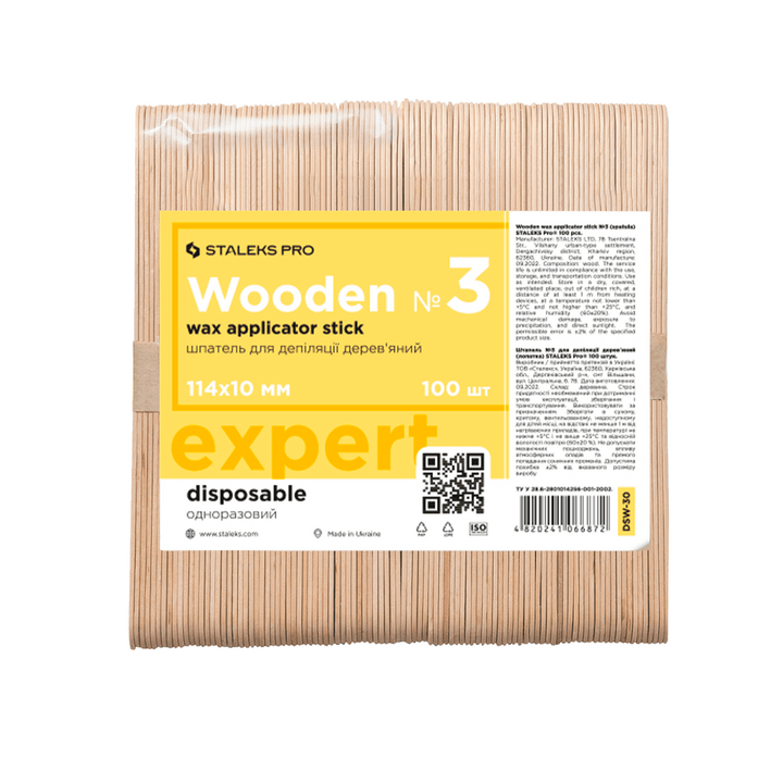 STALEKS. 100 pcs Wooden Wax Applicator Stick #3, ШПАТЕЛЬ для депіляціі, 100 шт #1