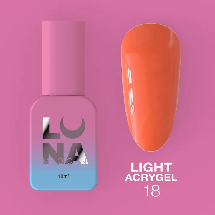 LUNAmoon. Light Acrygel #18 Neon orange, 13 ml, gel líquido, naranja neón #2