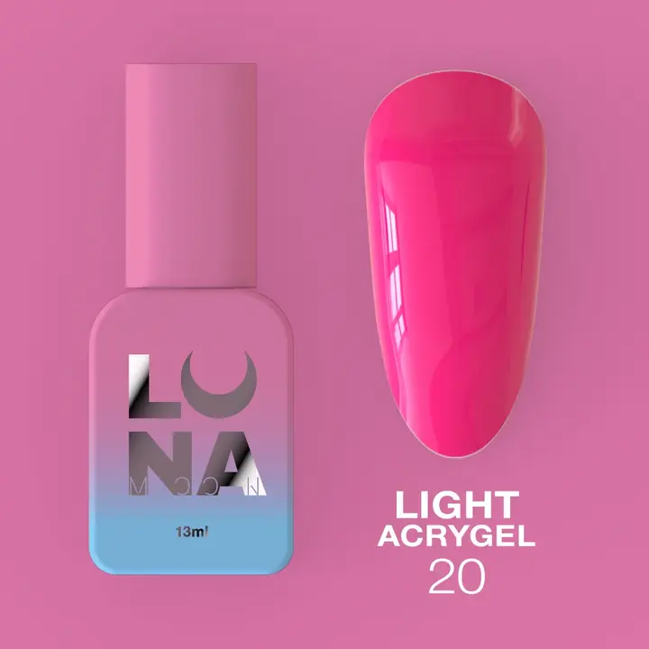 LUNAmoon. Light Acrygel #20 Neon pink, 13 ml, gel líquido, neón rosa #2