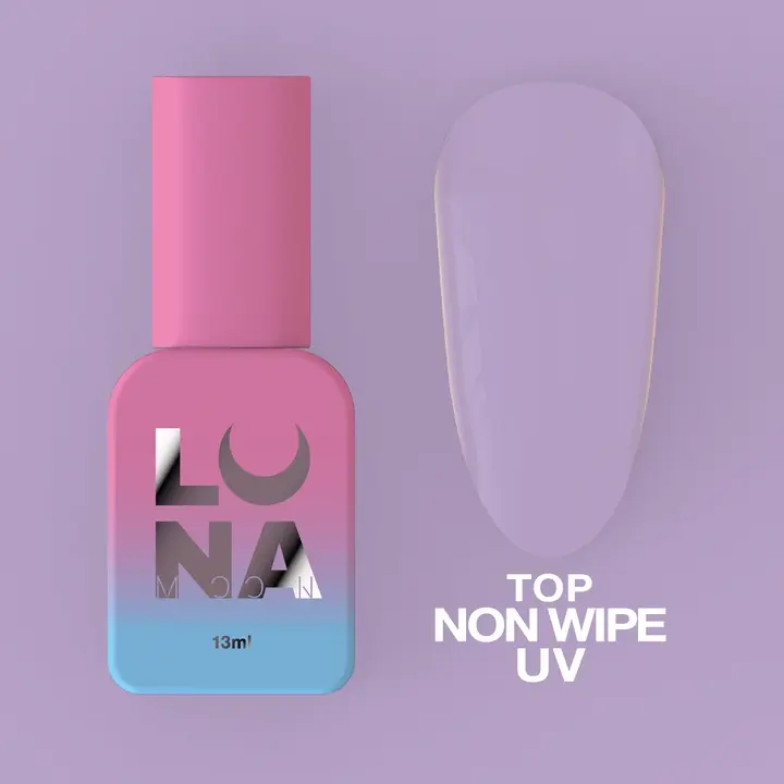 LUNAmoon. NON WIPE UV Top Coat, 13 ml, глянцевий топ з УФ-фільтрами без липкого шару для білих відтінків #2