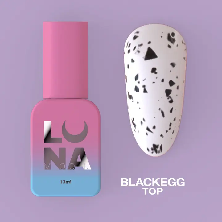 LUNAmoon. Blackegg Top Coat, 13 ml, матовий топ без липкого шару з чорними пластівцями #2