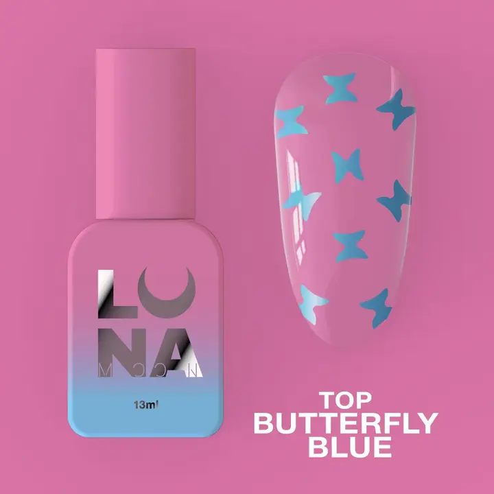 LUNAmoon. Blue Butterfly Top Coat, 13 ml, top con farfalle blu #2