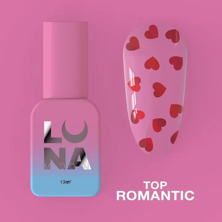 LUNAmoon. Red Romantic Top Coat, 13 ml, топ з червоними сердечками #3