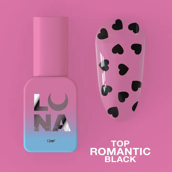 LUNAmoon. Black Romantic Top Coat, 13 ml, top com corações pretos #3