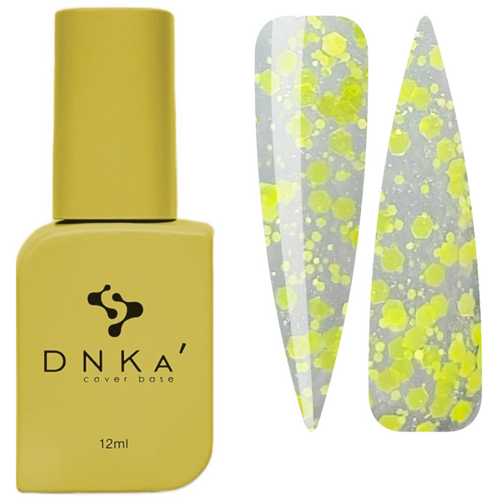 DNKa’. "Sorbet" Top coat, 12 ml, топ з неоново-жовтими пластівцями #1
