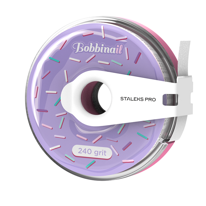 STALEKS. Змінний клейовий файл-стрічка 240 грит у пластиковій котушці Bobbi Nail, білий абразив #1