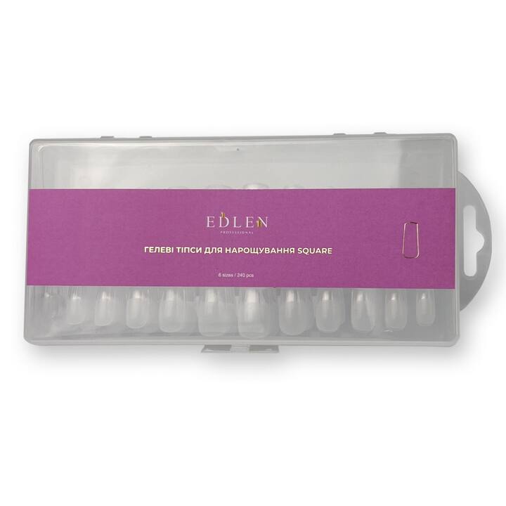 EDLEN. Gel tips, SQUARE, 240 pcs, Гелеві тіпси для нарощування, квадрат, 240 шт #1