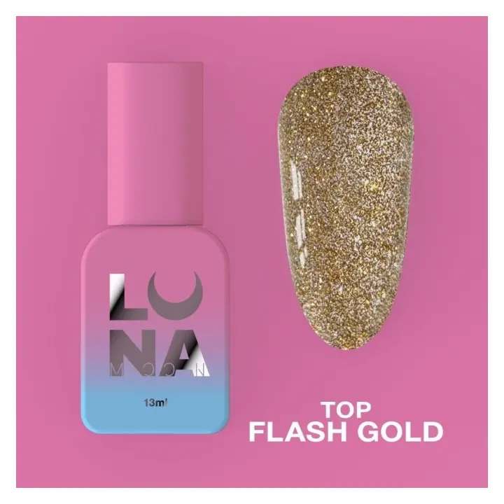 LUNAmoon. Flash Gold Top Coat, Reflective, 13 ml, top coat refletor #2