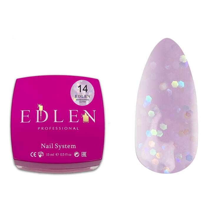 EDLEN Water Acrygel GLITTER №14, 15 ml, рідкий гель #1