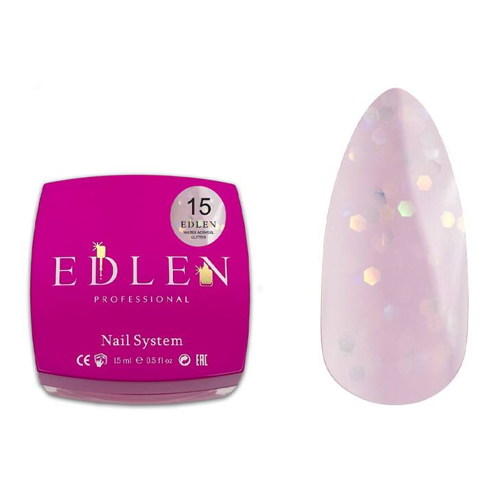 EDLEN Water Acrygel GLITTER №15, 15 ml, рідкий гель #1