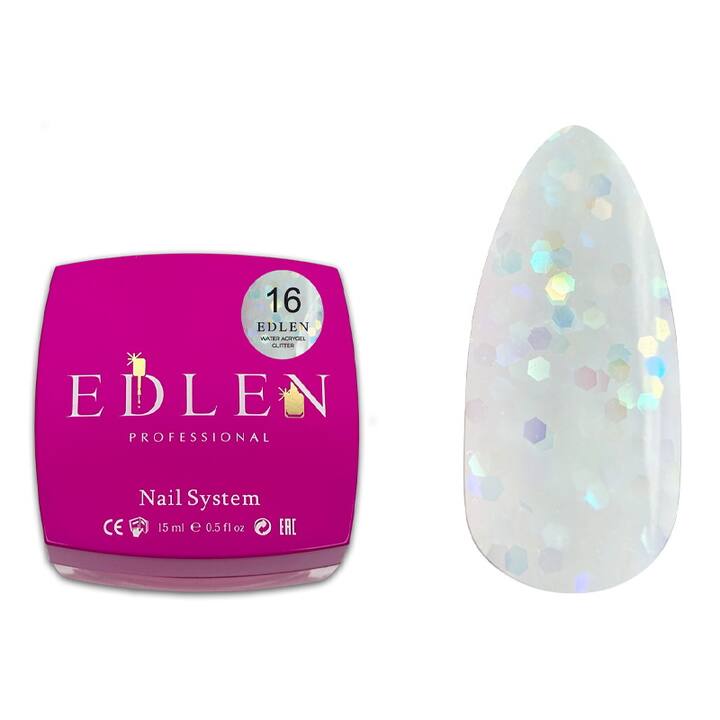 EDLEN Water Acrygel GLITTER №16, 15 ml, рідкий гель #1