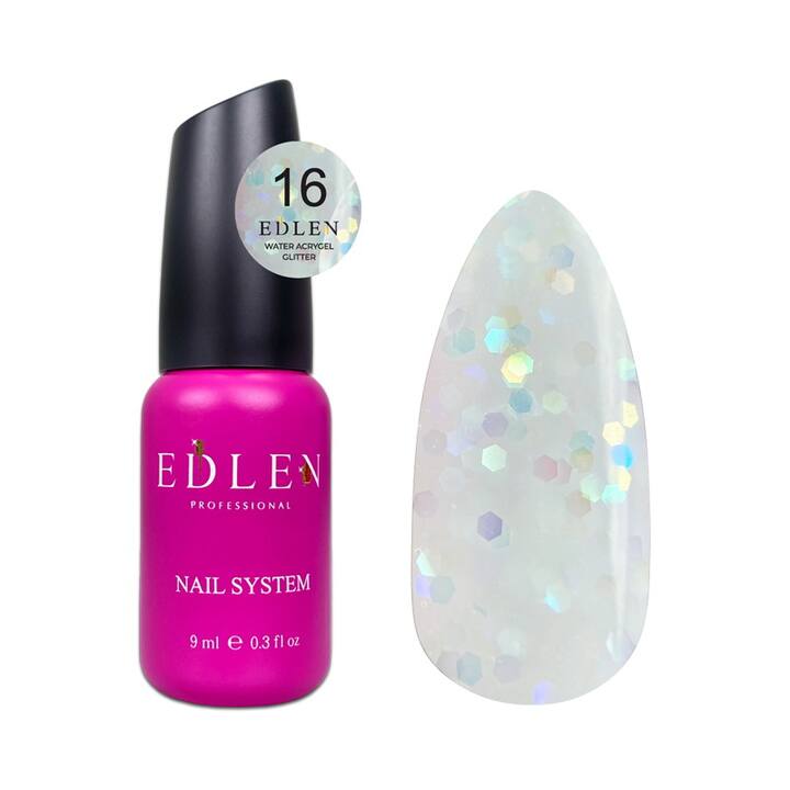 EDLEN Water Acrygel GLITTER №16, 9 ml, рідкий гель #1
