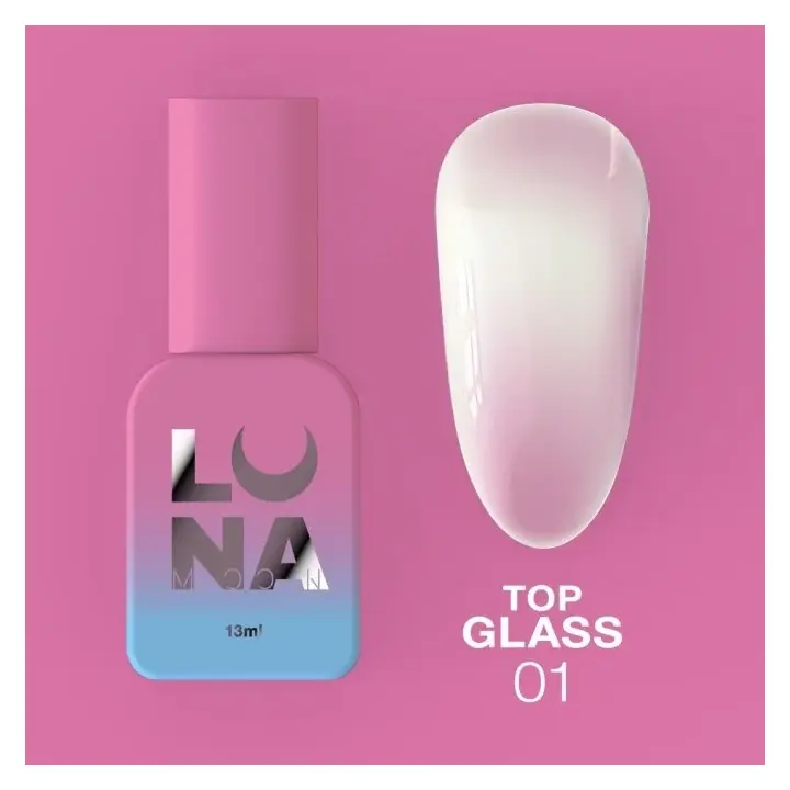LUNAmoon. Glass Top Coat #1 (milky), 13 ml, топ кольоровий глянцевий, молочний #2