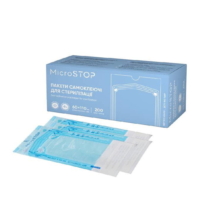MICROSTOP. ПАКЕТИ САМОКЛЕЮЧІ 60Х110 мм, 200 шт, автоклав, прозорі #1