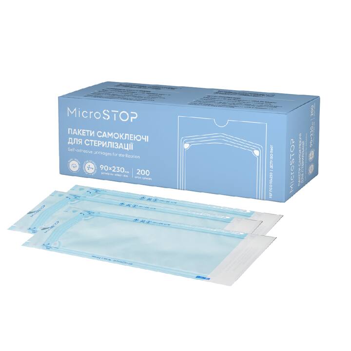 MICROSTOP. ПАКЕТИ САМОКЛЕЮЧІ 90Х230 мм, 200 шт, автоклав, прозорі #1