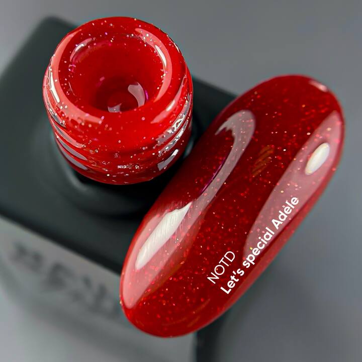 NOTD. "Let's Special" Gel Polish, ADELE, #153, 10 ml. Гель-лак, червоний з шимером #3