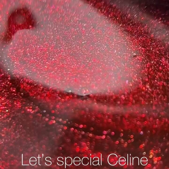 NOTD. "Let's Special" Gel Polish, CÉLINE, #147, 10 ml, гель-лак темно-червоний з червоними блискітками #3