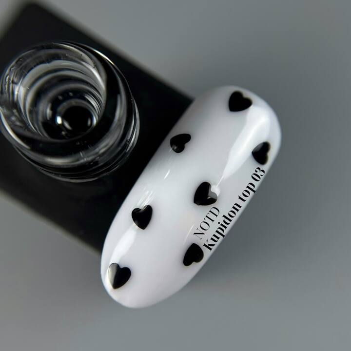 NOTD. "Kupidon" Top #03, 10 ml, top con corazones negros #3