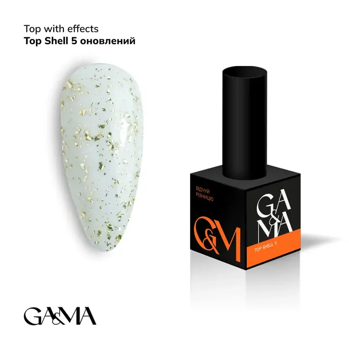 GA&MA. Shell Top #005 (odnowiony), 10 ml, top ze złotymi płatkami #1
