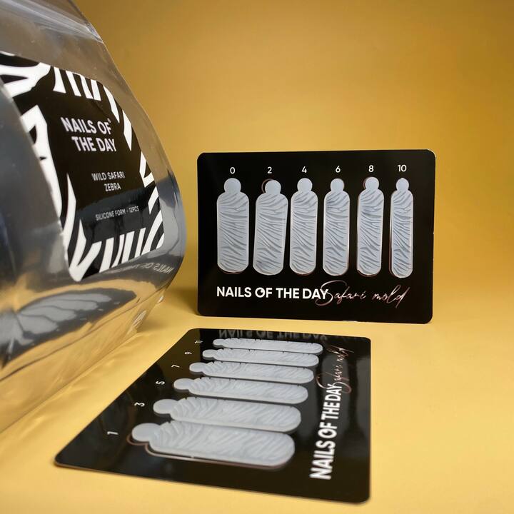 NOTD. Nail Silicone Molds, Safari, Moldes de silicona, inigualable cebra (12 tamaños en paquete) #1