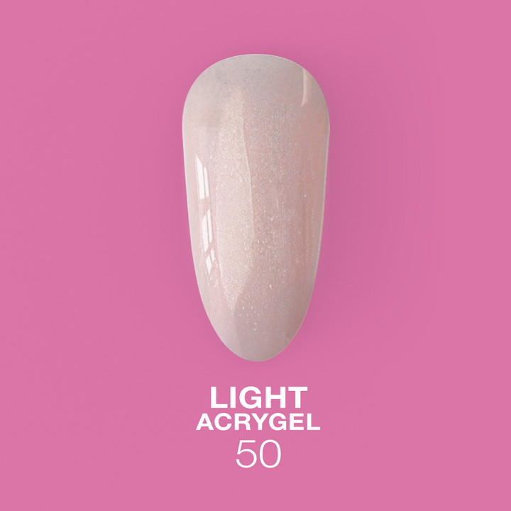 LUNAmoon. Light Acrygel #50 Light pink with shimmer, 30 ml, gel líquido para fortalecer, rosa claro con brillo #3