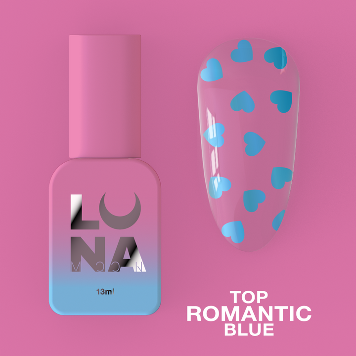 LUNAmoon. Blue Romantic Top Coat, 13 ml, топ з блакитними сердечками #2