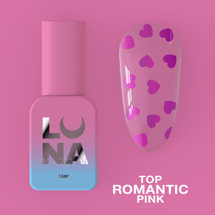 LUNAmoon. Pink Romantic Top Coat, 13 ml, топ з рожевими сердечками #2