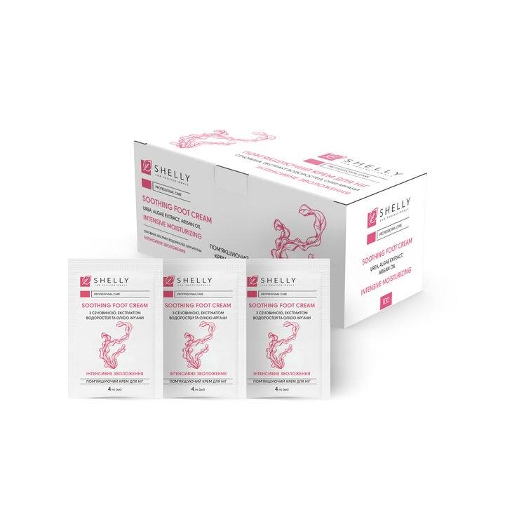 SHELLY.  Softening foot cream with urea, algae extract and argan oil, 100 psc*4 ml. Пом'якшуючий крем для ніг з сечовиною, екстрактом водоростей та олією аргани, 100 шт* 4 мл #1