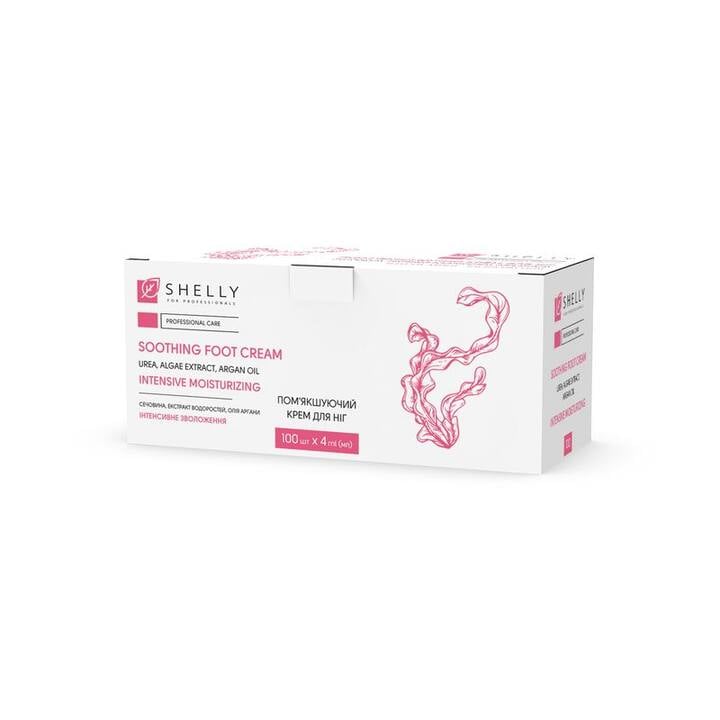 SHELLY.  Softening foot cream with urea, algae extract and argan oil, 100 psc*4 ml. Пом'якшуючий крем для ніг з сечовиною, екстрактом водоростей та олією аргани, 100 шт* 4 мл #3