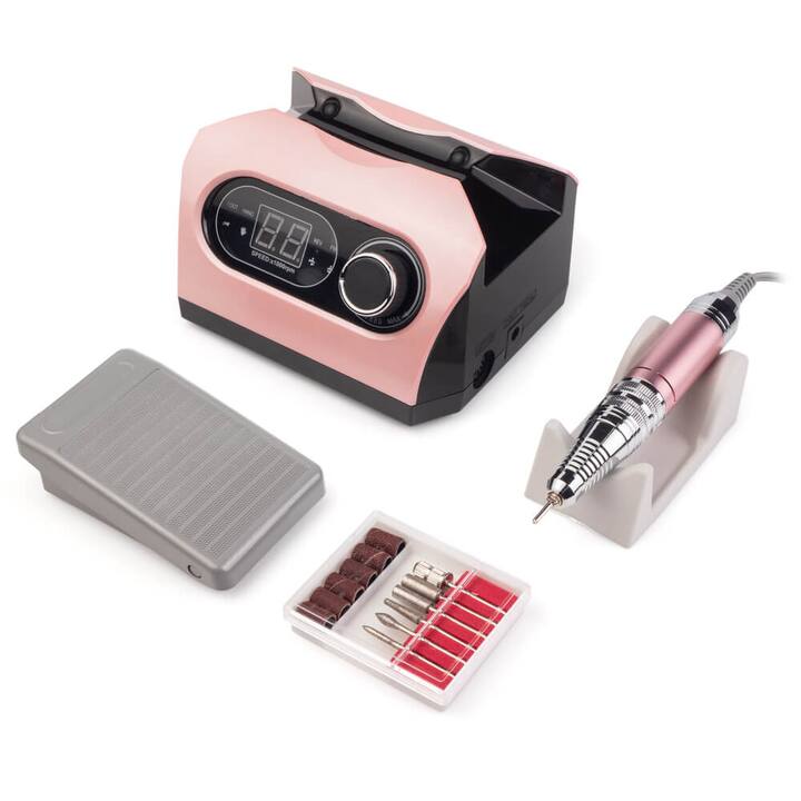 BUCOS. Nail drill "Bucos ZS-717", pink, 65W. Фрезер + 6 покращених фрез, 35 тисяч оборотів, реверс, рожевий корпус #5