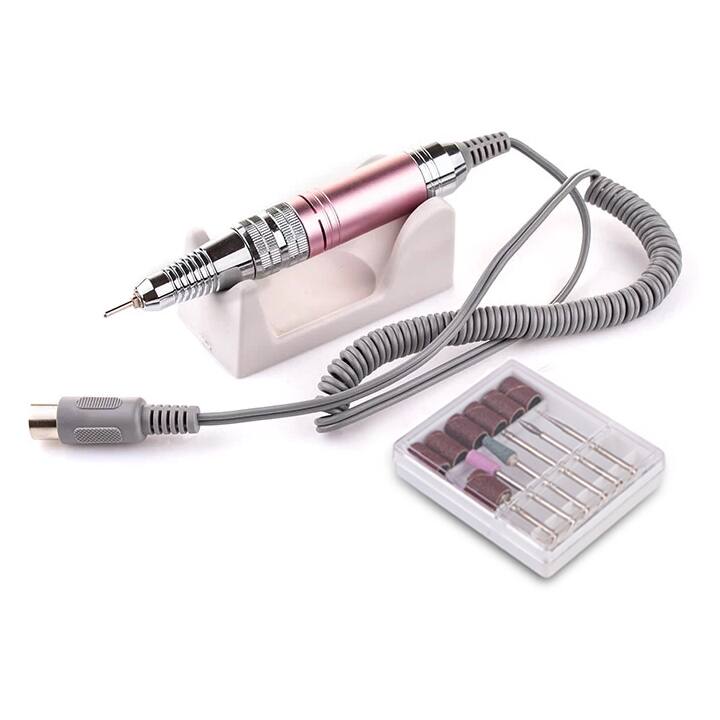 BUCOS. Nail drill "Bucos ZS-711", pink, 65W. Фрезер + 6 покращених фрез, 35 тисяч оборотів, реверс,  рожевий корпус #3