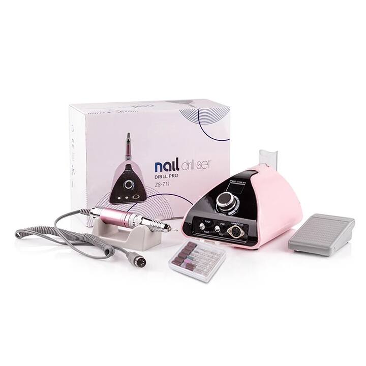 BUCOS. Nail drill "Bucos ZS-711", pink, 65W. Фрезер + 6 покращених фрез, 35 тисяч оборотів, реверс,  рожевий корпус #4