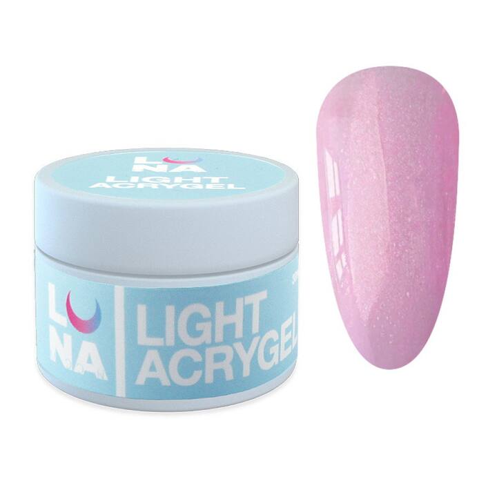 LUNAmoon. Light Acrygel #50 Light pink with shimmer, 30 ml, gel líquido para fortalecer, rosa claro con brillo #2