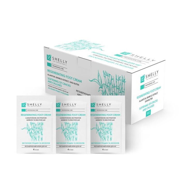 SHELLY. Regenerating foot cream with allantoin, bamboo extract and shea butter, 4 ml. Регенеруючий крем для ніг з алантоїном, екстрактом бамбука і маслом ши, 4 мл #2