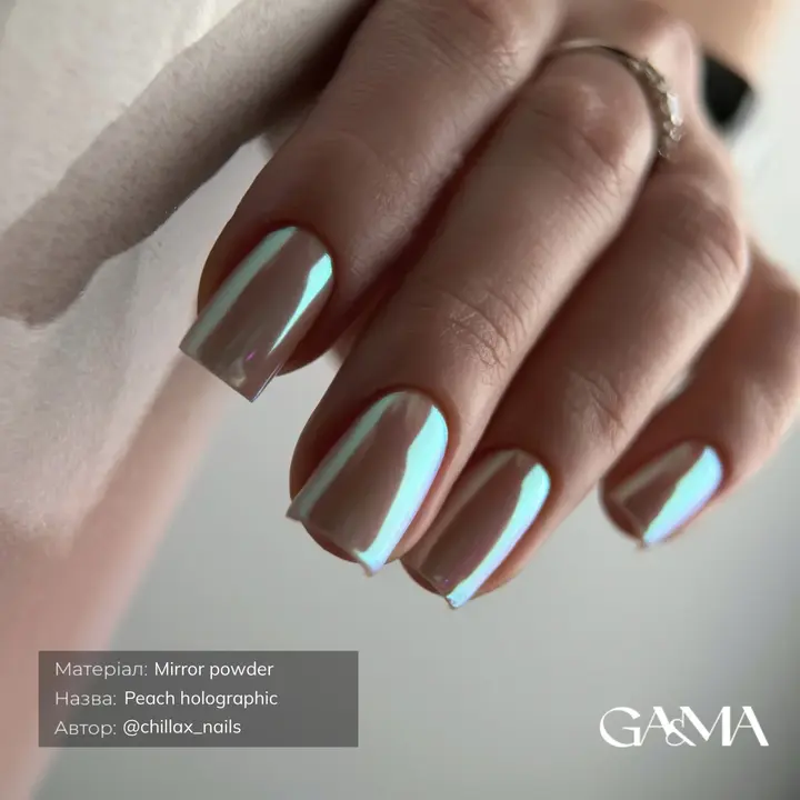 GA&MA. Mirror powder #005, Peach holographic, 0.3 g, Pó espelhado Peach holographic #6