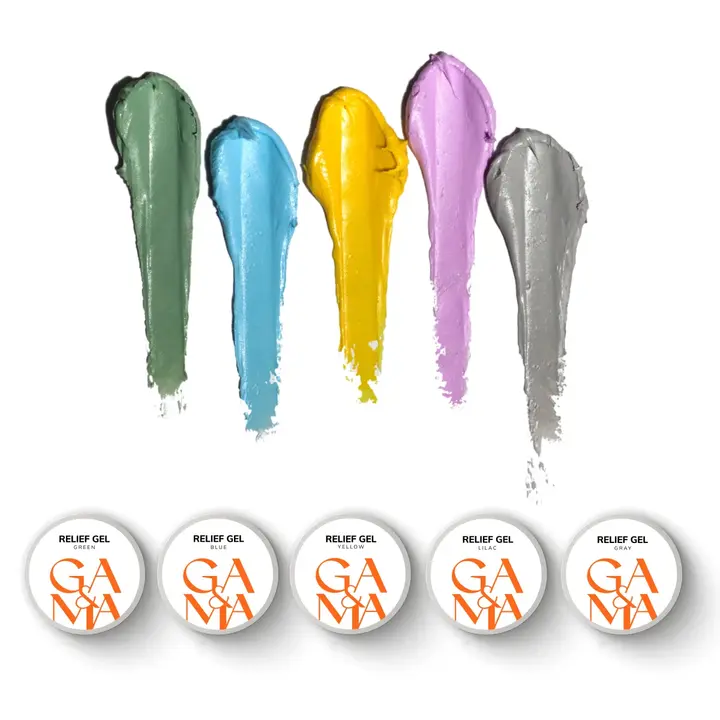 GA&MA. SET, Relief Gel, Pastel Collection, 5 pcs * 5 g. Набір Рельєф гелів, пастельна колекція #1