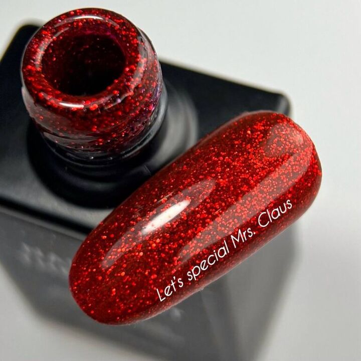 NOTD. Gel Polish, Mrs. Claus, #157, 10 ml. Гель-лак, насичено-червоний із дрібним шимером #3