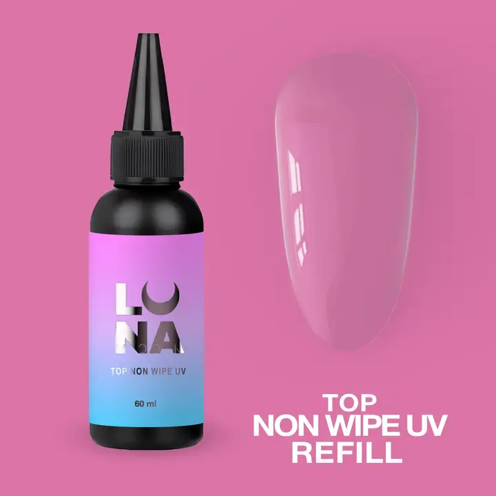 LUNAmoon. NON WIPE UV Top Coat, 60 ml, глянцевий топ з УФ-фільтрами без липкого шару для білих відтінків #2
