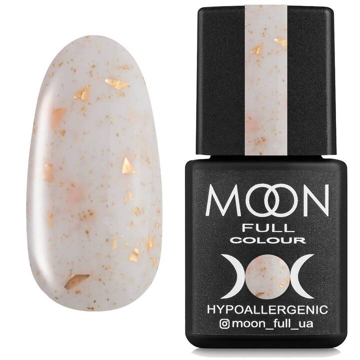 MOON FULL. Rubber Base, Leaf #1, 8 ml. Gummifarbige Basis mit Blattgold, milchig #1