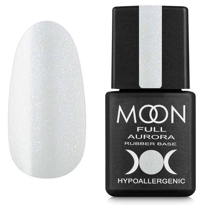 MOON FULL. Rubber Base, Aurora #2001, 8 ml. Gummifarbige Basis mit feinem Schimmer, weiß #1